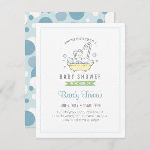 Boy Bubble Bath Baby shower Invitation Kaart