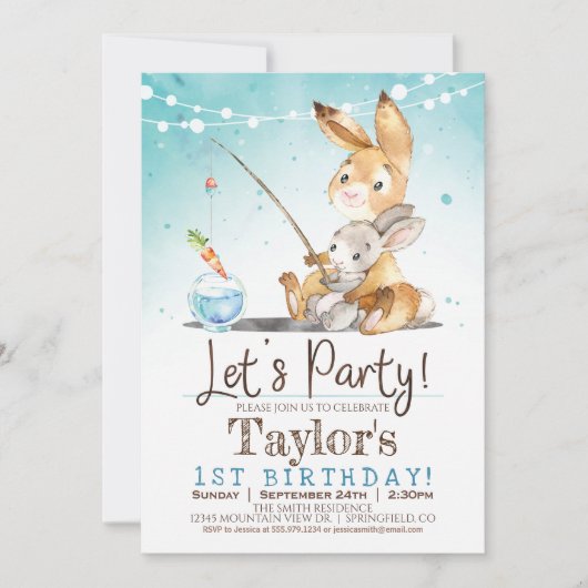 Boy Bunny Rabbit 1er Anniversaire Fête Invitation (Devant)