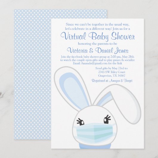 Boy Bunny Rabbit Mask Virtual Baby shower Kaart (Voorkant / Achterkant)