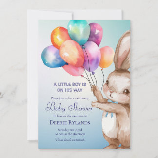 Boy Bunny-Themed Baby Shower Invitation
