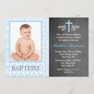 Boy Chalkboard Photo Baptême Invitations