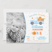 Boy Citrouille Blue Truck Invitations d'anniversai (Devant)