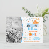 Boy Citrouille Blue Truck Invitations d'anniversai (Debout devant)