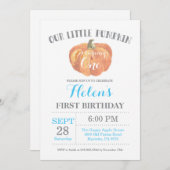 Boy Citrouille First Birthday Invitation Blue (Devant / Derrière)