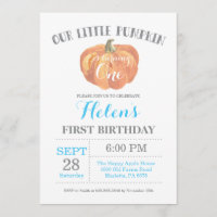Boy Citrouille First Birthday Invitation Blue