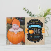 Boy Citrouille First Birthday Invitation Burlap Bl (Debout devant)
