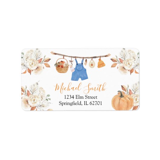 Boy Clothes Pumpkin Herfst Baby shower Adres Etiket (Voorkant)