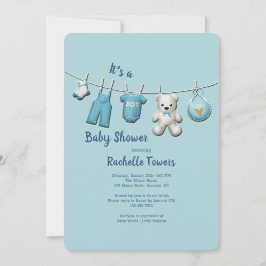 Boy Clothesline Baby shower Kaart (Voorkant)