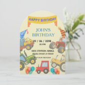 Boy Colorful Cartoon Tractor theme invitation  Kaart (Staand voorkant)