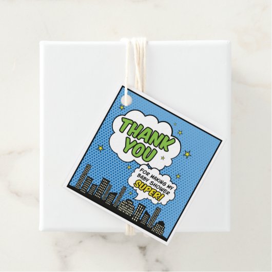 Boy Comic Book Superhero Baby shower Dank u Bedankjes Labels (In situ)