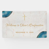 Boy Confirmation Blue Geode Script Marble Welkom Spandoek (Horizontaal)
