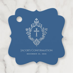 Boy Confirmation Classic Blue  Cross Crest Bedankjes Labels