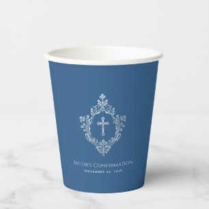 Boy Confirmation Classic Blue Cross Crest  Papieren Bekers