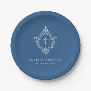 Boy Confirmation Classic Blue  Cross Crest Papieren Bordje