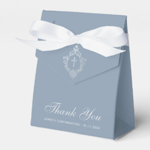 Boy Confirmation Dusty Blue Elegant Silver Crest Bedankdoosjes