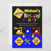 Boy Construction Camion Invitation Anniversaire (Devant)