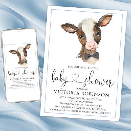 Boy Cow Farm Baby Shower Invitations