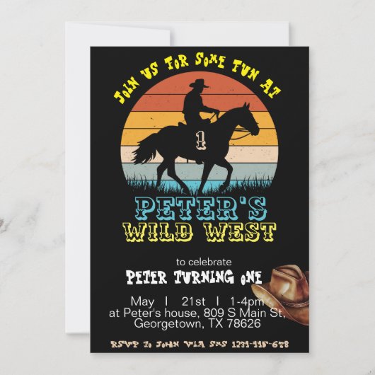 Boy Cowboy Invitation Anniversaire, Editable My 1s (Devant)