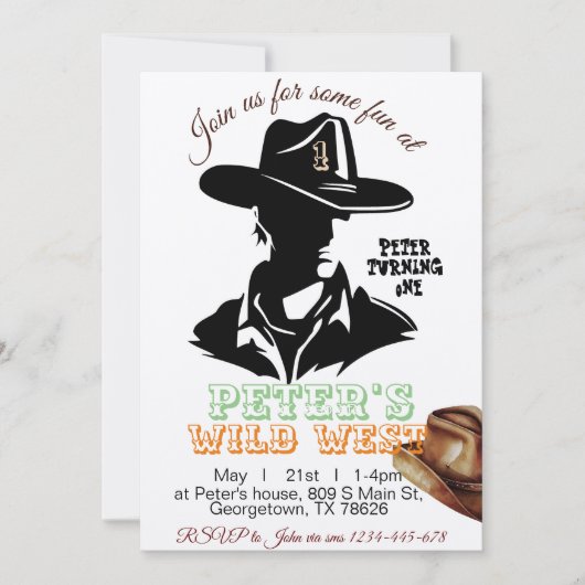 Boy Cowboy Invitation Anniversaire, Editable My 1s (Devant)
