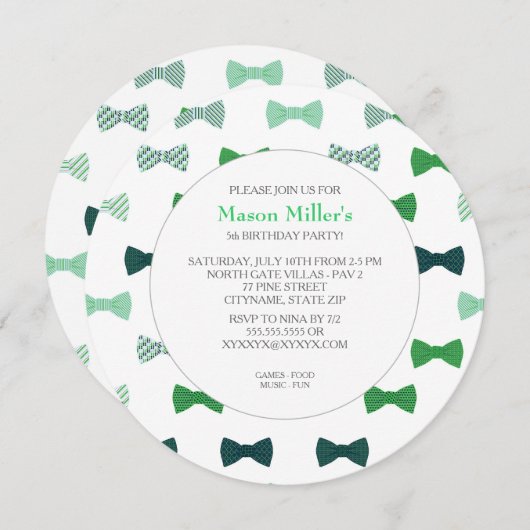 BOY CRAVATE Round BOY BANTHDAY PARTY INVITATION (Devant / Derrière)