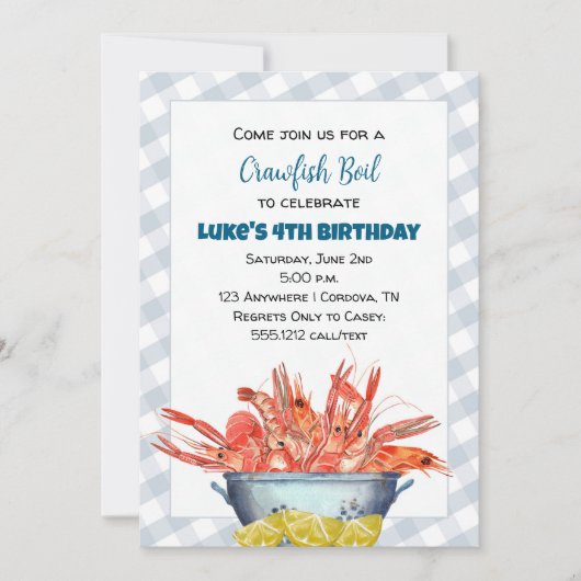 Boy Crawfish Boil Invitation Anniversaire (Devant)