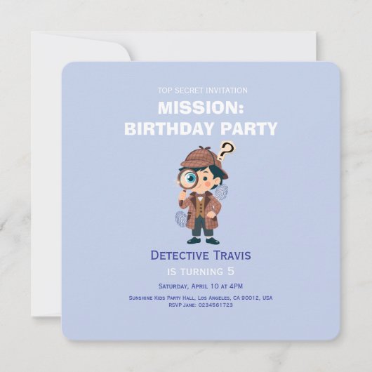 Boy Cute Detective Birthday Invitation (Devant)