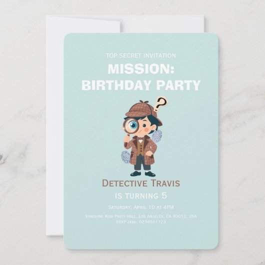 Boy Cute Detective Birthday Invitation (Devant)