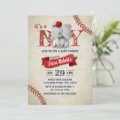 Boy Cute Elephant Baseball Baby shower Kaart (Staand voorkant)