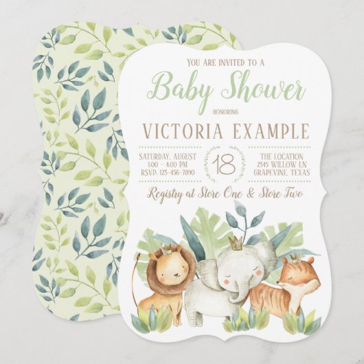 Boy Cute Safari Animal Baby Douche Invitations (Devant / Derrière)