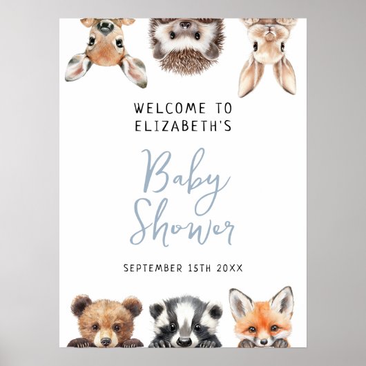 Boy Cute Woodland Animaux Baby shower Affiche de b (Devant)