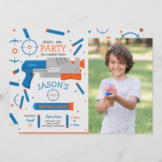 Boy Dart Pistool War verjaardagsfeest foto Kaart (Voorkant / Achterkant)