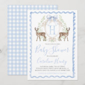 Boy Deer Baby shower Preppy Gingham Blue Kaart (Voorkant / Achterkant)