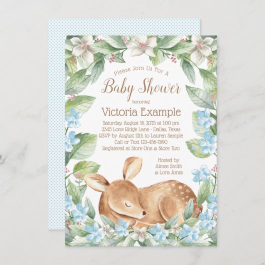 Boy Deer Fawn Baby Shower Invitations (Devant / Derrière)