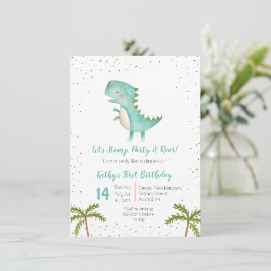 Boy Dino Trex 3ème anniversaire Invitation (Debout devant)