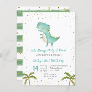 Boy Dino Trex 3rd Birthday Invitation Kaart