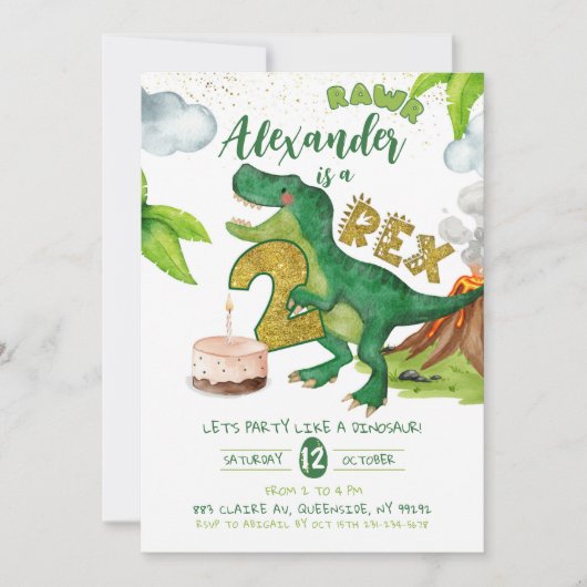 Boy Dinosaur 2-rex birthday Invitation (Devant)