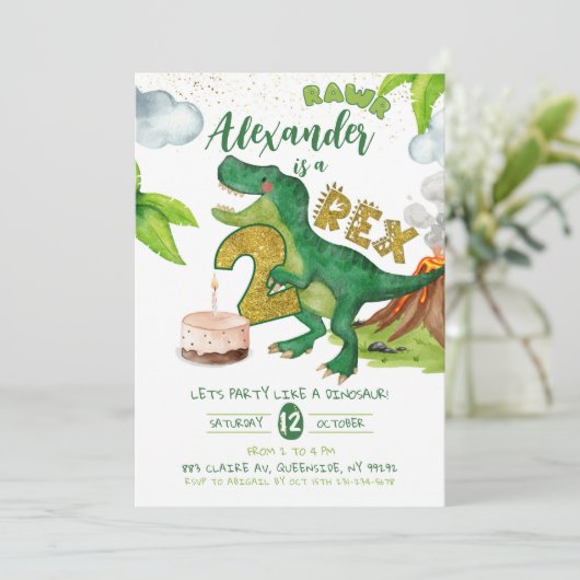 Boy Dinosaur 2-rex birthday Invitation (Debout devant)