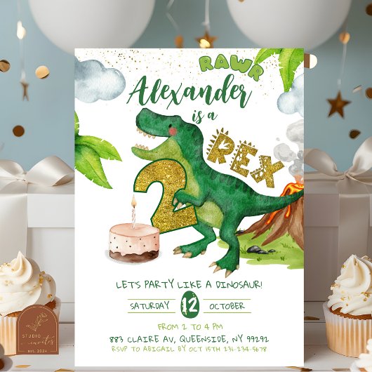 Boy Dinosaur 2-rex birthday Invitation Kaart