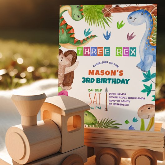 Boy Dinosaur 3rd Birthday Invitation