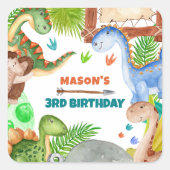 Boy Dinosaur 3rd Birthday Party Vierkante Sticker (Voorkant)