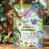 Boy Dinosaur 4th Birthday Invitation