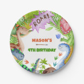 Boy Dinosaur 4th Birthday  Papieren Bordje (Voorkant)