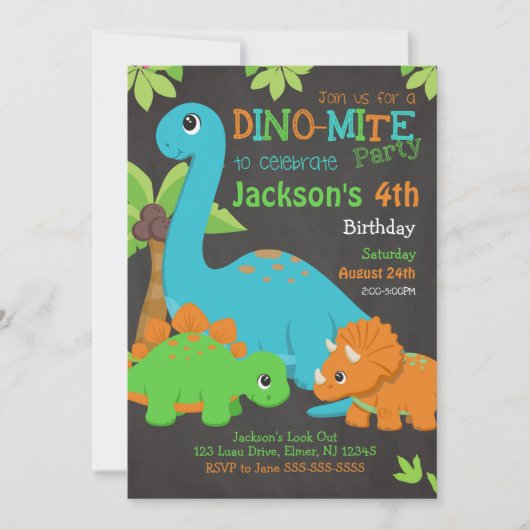 Boy Dinosaur Anniversaire Invitation / Dino Party (Devant)