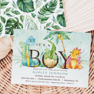 Boy Dinosaur Baby shower Invitation Kaart