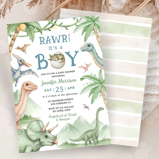 Boy Dinosaur Baby Shower Invitation  Kaart