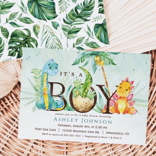 Boy Dinosaur Baby shower Invitation Kaart