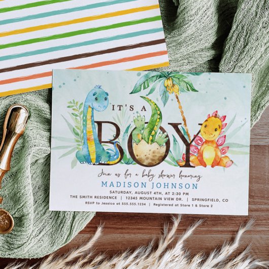 Boy Dinosaur Baby shower Invitation Kaart