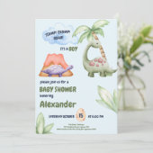 Boy Dinosaur Baby shower Kaart (Staand voorkant)