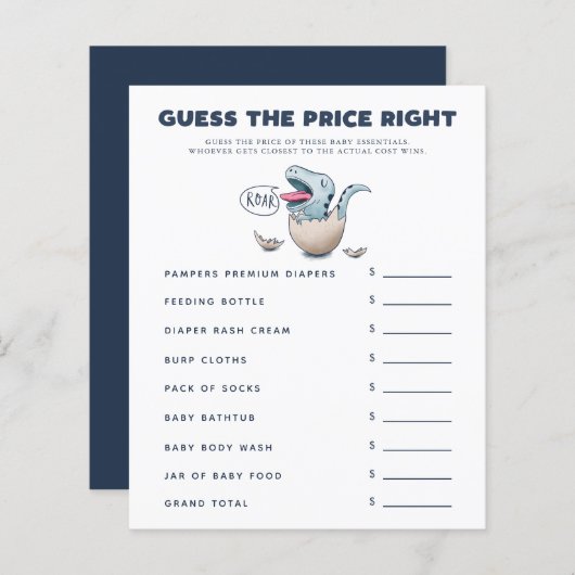 Boy Dinosaur Baby shower raadt de prijs goed (Voorkant / Achterkant)