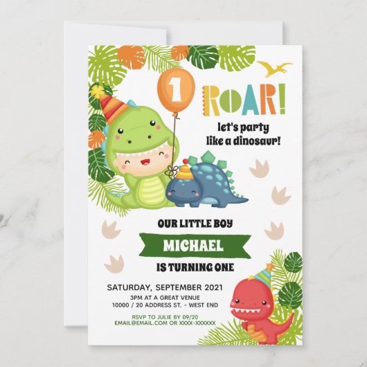 Boy Dinosaur Birthday Uitnodiging (Voorkant)